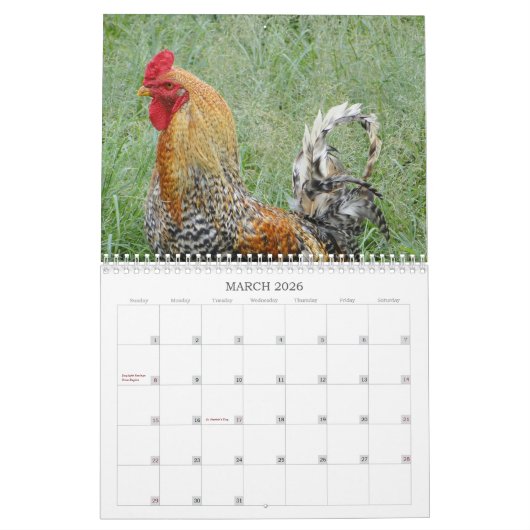 Hanen Natuur Boerderijdieren Vogels Kalender (Mar 2026)