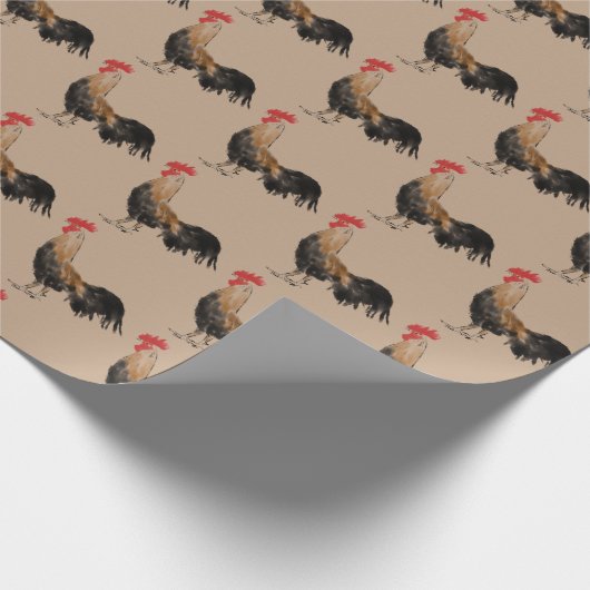 hanen op bruin cadeaupapier (Hoek)