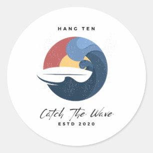 Hang 10 Vang De Golven Surfplank Surfen Surfen Ronde Sticker