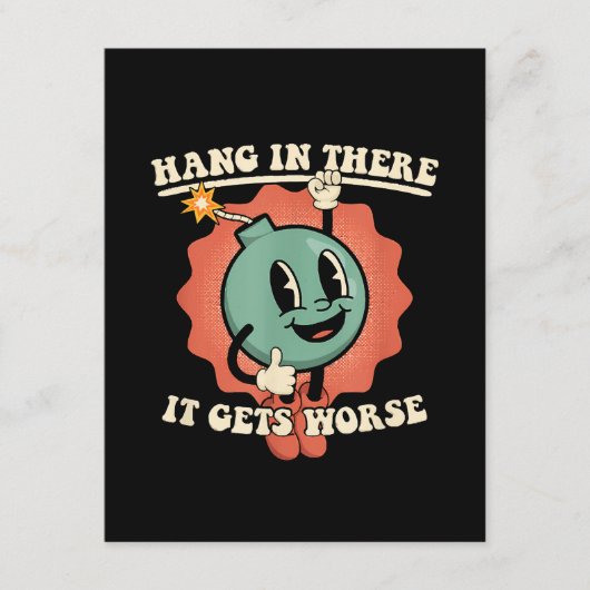 Hang daar in, het wordt nog grappiger Cartoon bom Informatiekaartje (Voorkant)