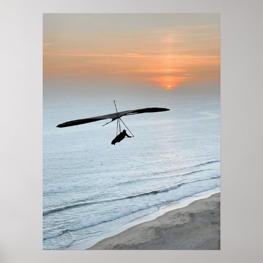 Hang Glider Silhouette Ocean Sunset Beach Coastal Poster (Voorkant)