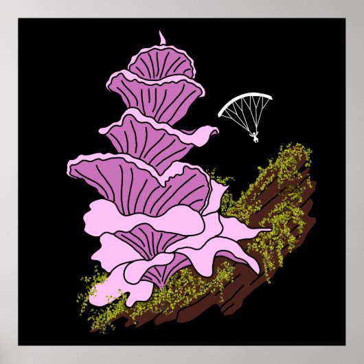 Hang Gliding Pink Pagoda Mushroom Poster (Voorkant)