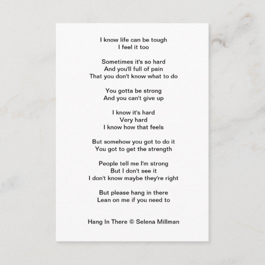 ‘Hang in het hier’ gedicht Informatiekaartje (Voorkant)