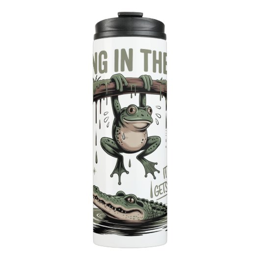 Hang In There It Gets Worse – Funny Frog & Crocodi Thermosbeker (Voorkant)