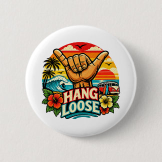 Hang Loose Shaka Hand Retro Surf Golf Art Ronde Button 5,7 Cm