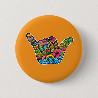 Hang Loose Shaka Hand Retro Surf Wave Art Knop Ronde Button 5,7 Cm