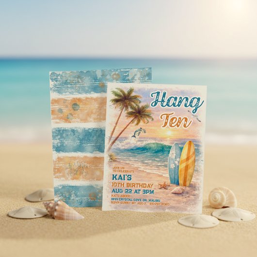 Hang Ten Retro Surf Beach Birthday  Kaart
