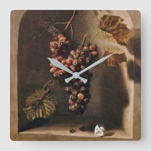 HANGED GRAPES WALL NICHE Antiek Brown Rustic Vierkante Klok (Voorkant)