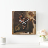 HANGED GRAPES WALL NICHE Antiek Brown Rustic Vierkante Klok (Huis)