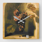 HANGED GRAPES WALL NICHE, BUTTERFLY Brown Rustic Vierkante Klok (Voorkant)