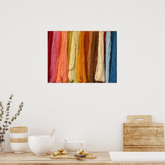 Hangen bundels van gekleurd garen poster (Keuken)