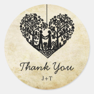 Hangen Collectie van het Hart Tree Vintage Wedding Ronde Sticker