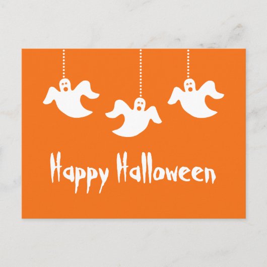 Hangen Ghosts Halloween Briefkaart, Sinaasappel Briefkaart (Voorkant)