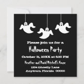 Hangen Ghosts Halloween Invite, zwart Kaart (Voorkant)
