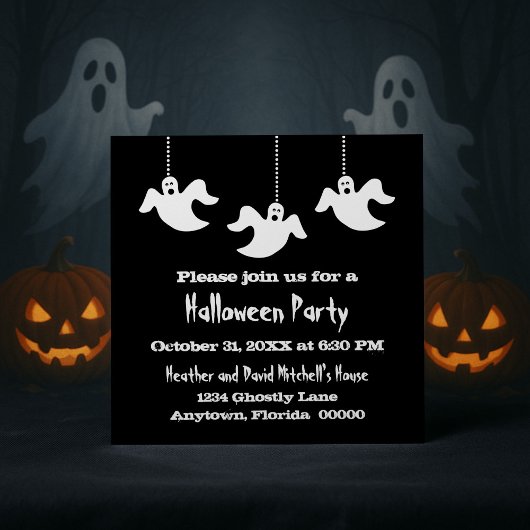Hangen Ghosts Halloween Invite, zwart Kaart