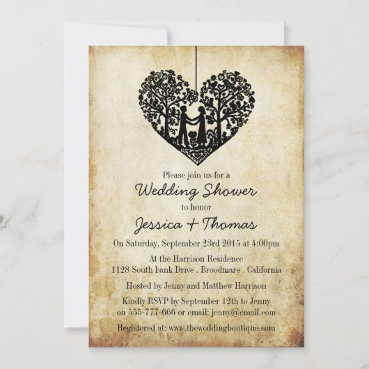 Hangen hartenboom Vintage Weddenschap Shower Kaart (Voorkant)