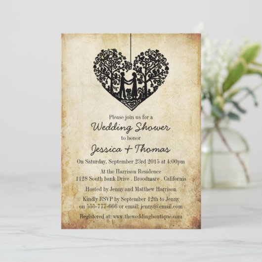 Hangen hartenboom Vintage Weddenschap Shower Kaart (Staand voorkant)