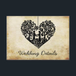 Hangen hartenboom Vintage Wedding Detail Informatiekaartje<br><div class="desc">Deze trouwdetailkaarten zijn voorzien van een romantische hangende boom, die binnenkort man en vrouw zal zijn, die in de vorm van een hart gekerfd is. De effect achtergrond maakt deze detailkaarten perfect voor om het even welk paar dat een romantische antiek bruiloft plant. Deze detailkaarten kunnen gemakkelijk worden aangepast aan...</div>