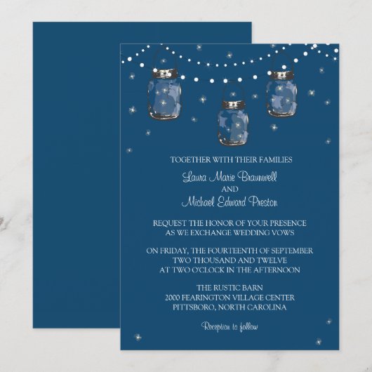 Hangen Mason Jars en Fireflies Kaart (Voorkant / Achterkant)