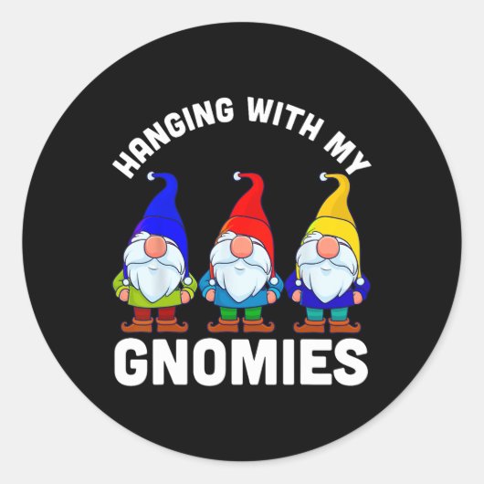 Hangen met mijn gnomen ronde sticker (Voorkant)