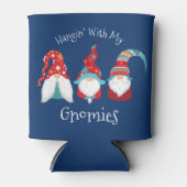 Hangen met mijn Gnomies Blue Funny Modern Holiday Blikjeskoeler (Voorkant)