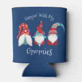 Hangen met mijn Gnomies Blue Funny Modern Holiday Blikjeskoeler (Achterkant)