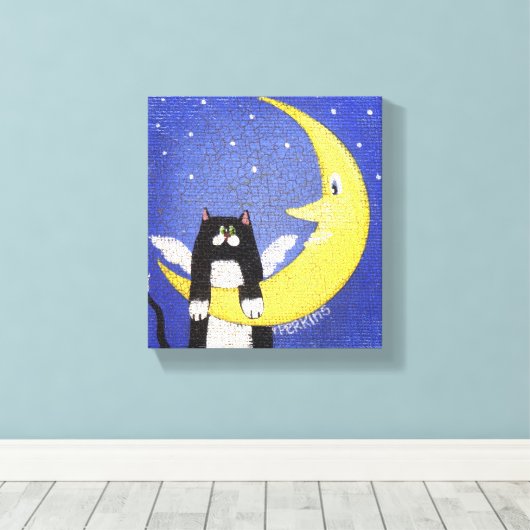 Hangen op de maan canvas afdruk (Insitu (Houten vloer))