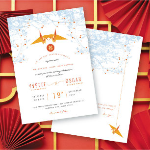Hangen Oranje Origami Cranes & Love Quote Wedding Kaart