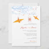 Hangen Oranje Origami Cranes & Love Quote Wedding Kaart (Voorkant)