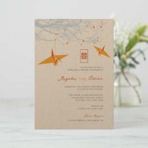 Hangen Oranje Origami Cranes & Love Quote Wedding Kaart
