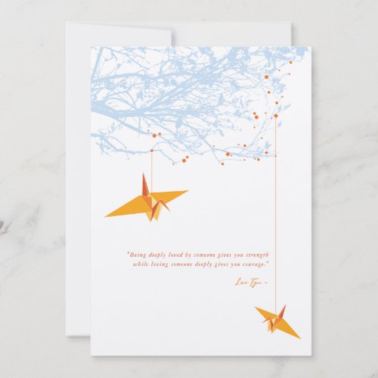 Hangen Oranje Origami Cranes & Love Quote Wedding Kaart (Achterkant)