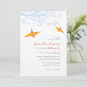 Hangen Oranje Origami Cranes & Love Quote Wedding Kaart (Staand voorkant)