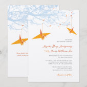 Hangen Oranje Origami Cranes & Love Quote Wedding Kaart (Voorkant / Achterkant)