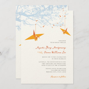 Hangen Oranje Origami Cranes & Love Quote Wedding Kaart