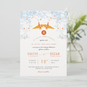 Hangen Oranje Origami Cranes & Love Quote Wedding Kaart
