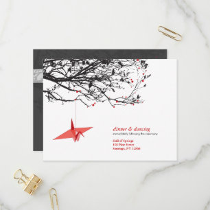 Hangen Origami Paper Cranes Asian Wedding RSVP Uitnodiging Briefkaart