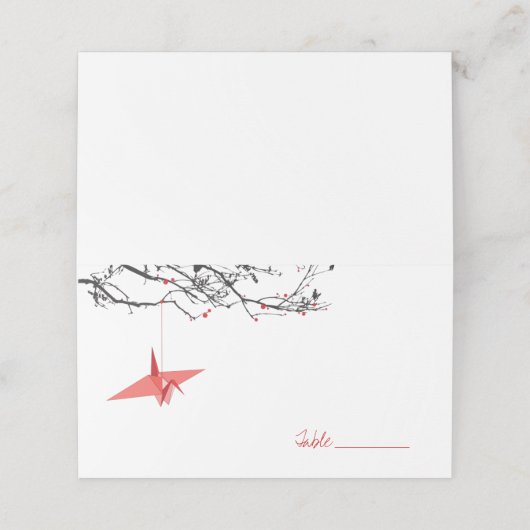Hangen Red Origami Paper Cranes Asian Wedding Plaatskaartje (Buitenkant ongevouwen)