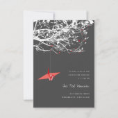 Hangen Red Paper Crane Asian Wedding Reception Kaart (Voorkant)