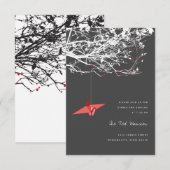 Hangen Red Paper Crane Asian Wedding Reception Kaart (Voorkant / Achterkant)