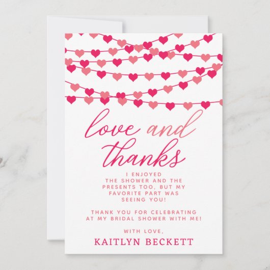 Hangen String Love Harten Bruiloft Bedankkaart (Voorkant)