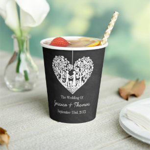 Hangend Collectie van de Hart Tree Chalkboard Wedd Papieren Bekers