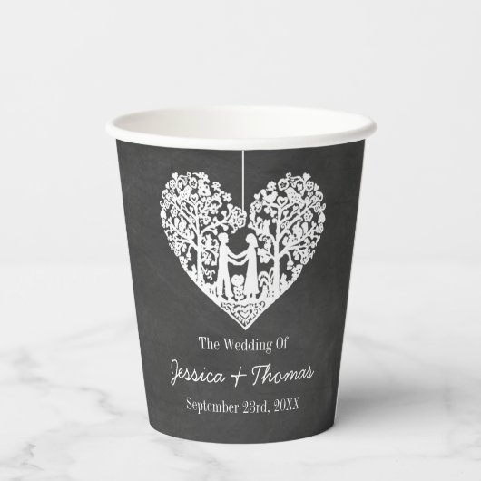 Hangend Collectie van de Hart Tree Chalkboard Wedd Papieren Bekers (Achterkant)