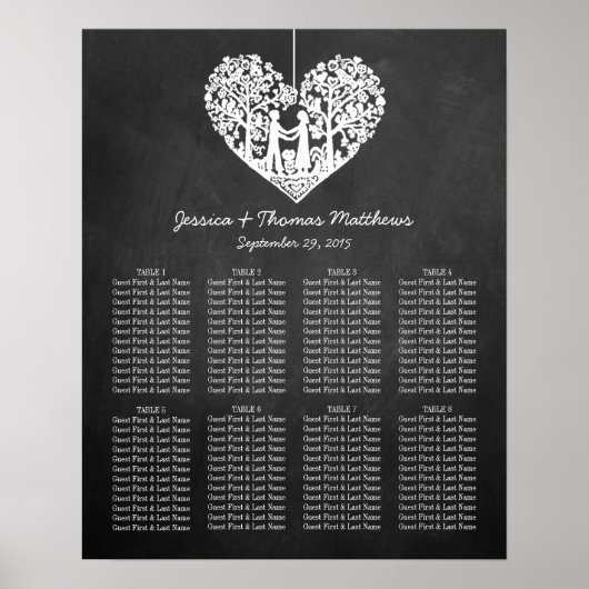Hangend Collectie van de Hart Tree Chalkboard Wedd Poster (Voorkant)