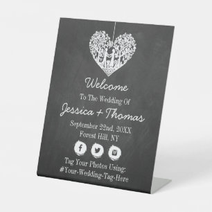 Hangend Collectie van de Hart Tree Chalkboard Wedd Reclamebord Met Voetstuk