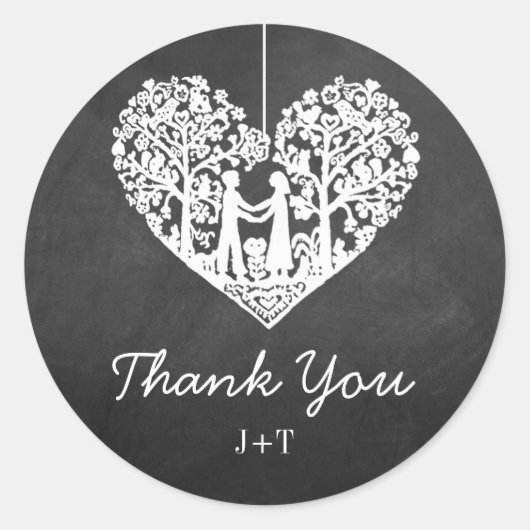 Hangend Collectie van de Hart Tree Chalkboard Wedd Ronde Sticker (Voorkant)