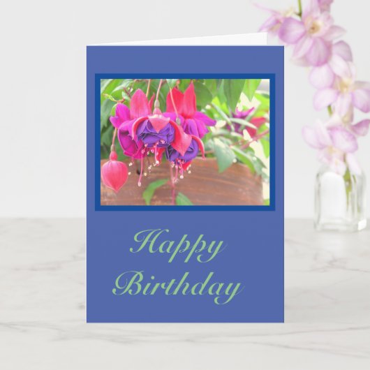 Hangend Fuchsia Plant/Happy Birthday/aanpasbaar Kaart (Orchidee)