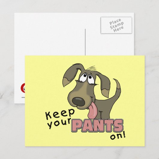 Hangend hondje houden broek aan briefkaart (Voorkant / Achterkant)