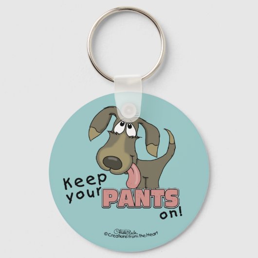 Hangend hondje houden broek aan sleutelhanger (Voorkant)