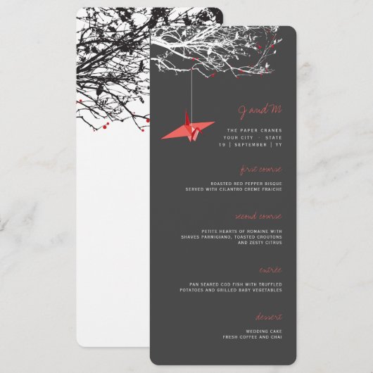 Hangend rood papier kraan op vertakking Aziatische Menu (Voorkant / Achterkant)