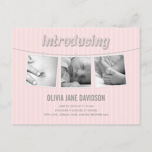 Hangende Afbeeldingen Geboorteaankondiging - Baby Aankondigingskaart (Voorkant)